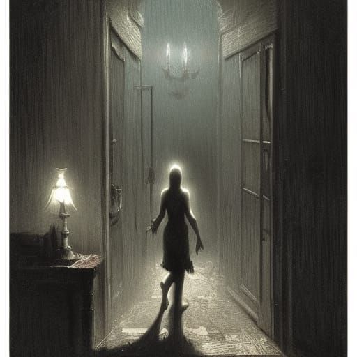 Creepy Motel in Style of Gustave Doré