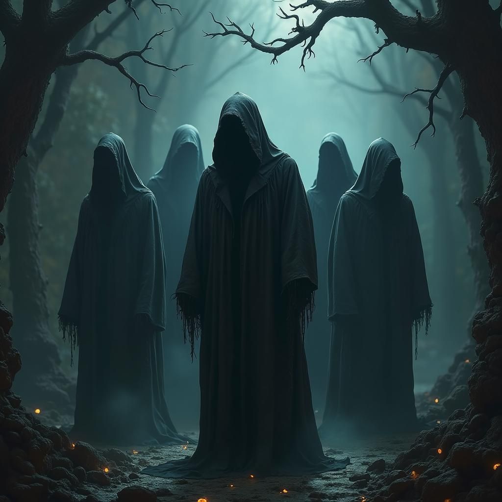 Eerie Figures in Gothic Landscape: Fantasy Concept Art