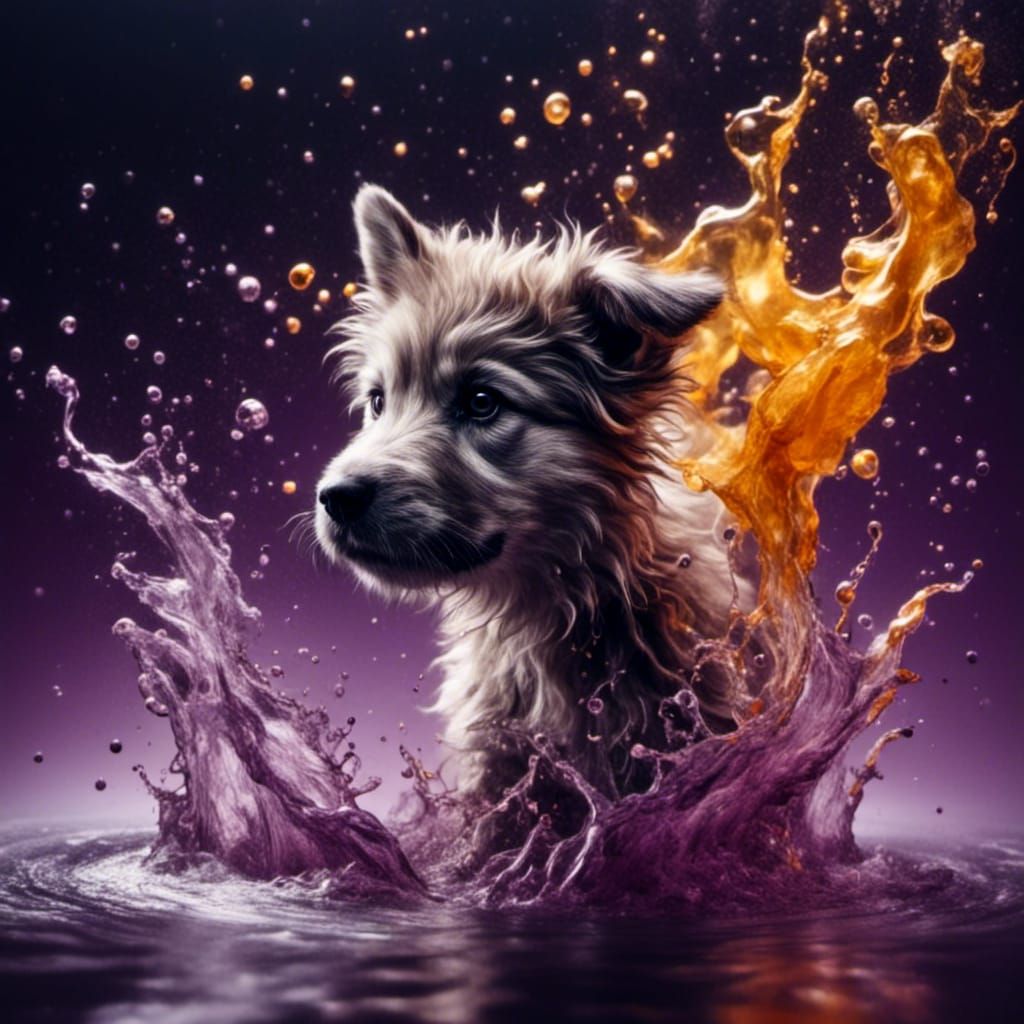 Puppy and Wolf Reflection in Surreal Realism