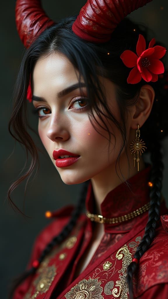 Fierce Demonic Woman Portrait in Hyperrealism