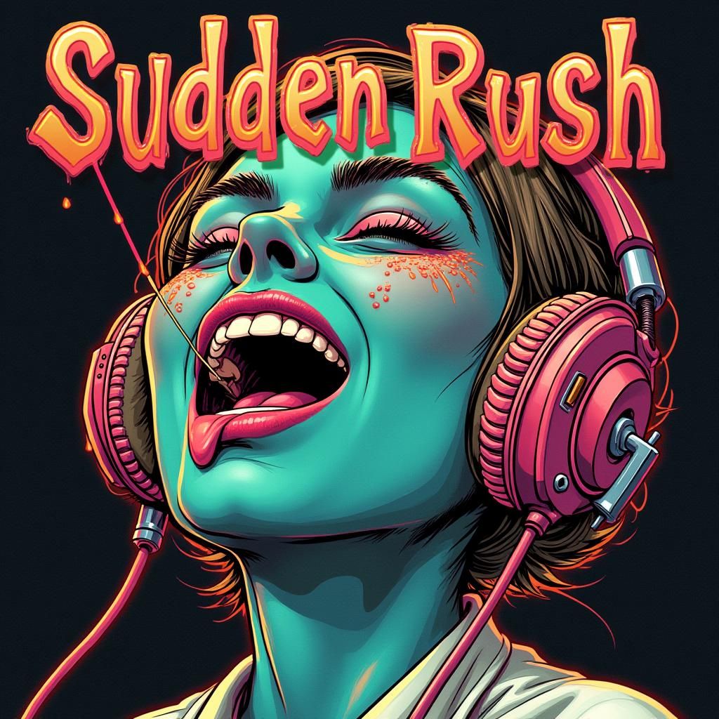 Surreal Album Cover Art with Syringe and Headphones