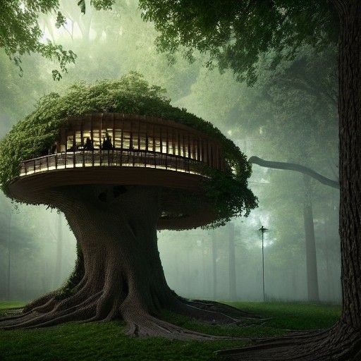 Hyperrealistic Tree Library with Bioluminescence