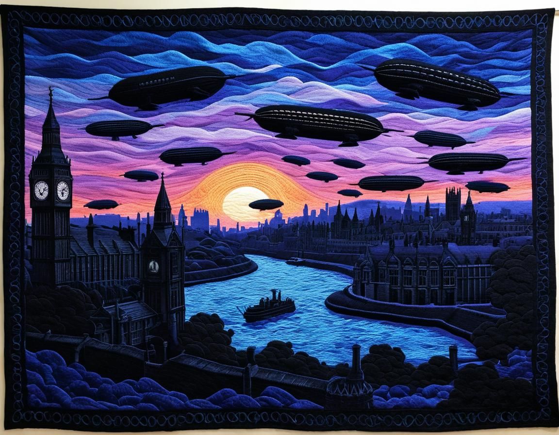 Steampunk Airship Race Over London at Dawn