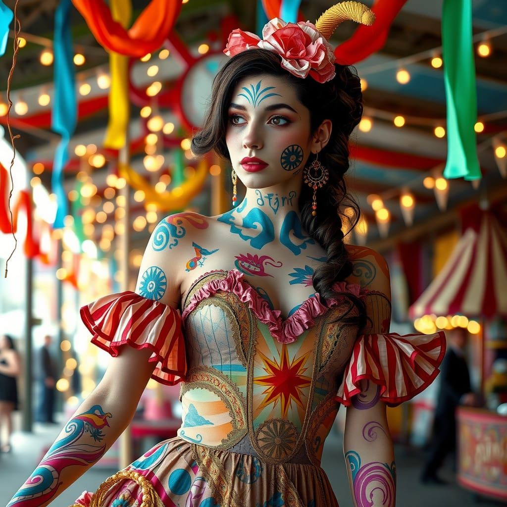 Surreal Carnival Goddess in Vintage Dreamscapes