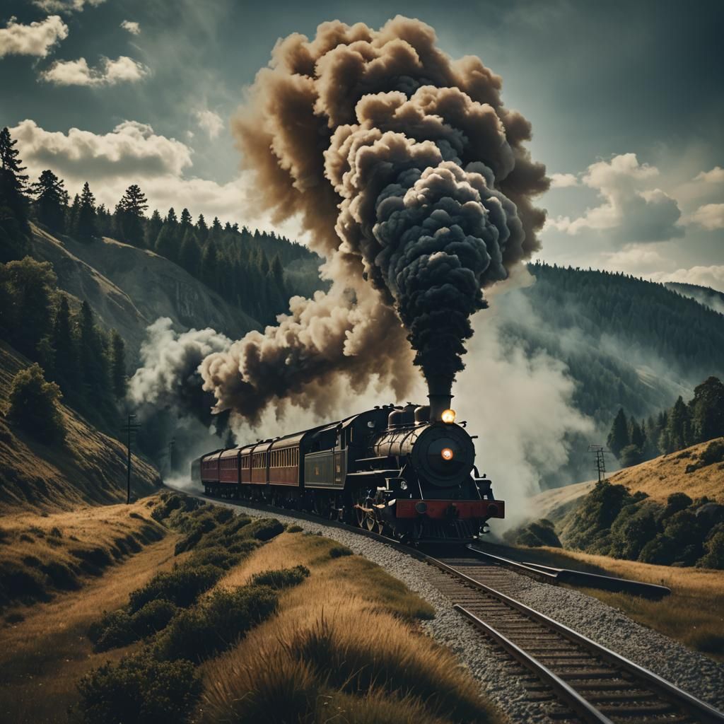 Dramatic Steam Train in Cinematic Lighting