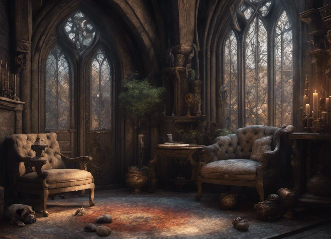 Pug in Medieval Castle: Gothic Matte Painting