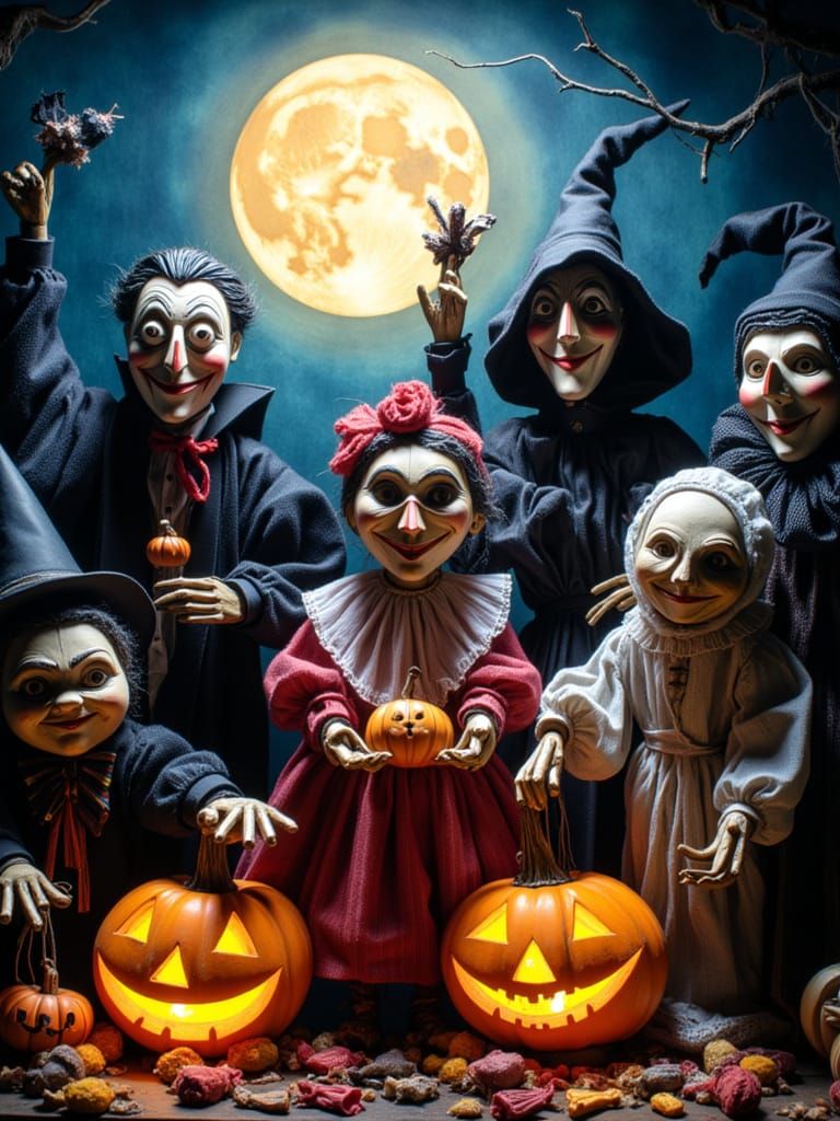 Haunted Halloween Gathering of Monsters for Candy