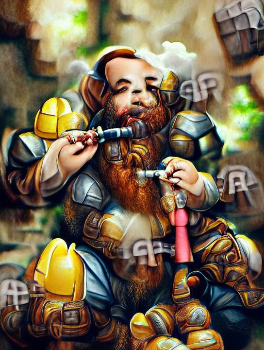 Dwarf Cleric Deep in Thought, Smoking Pipe