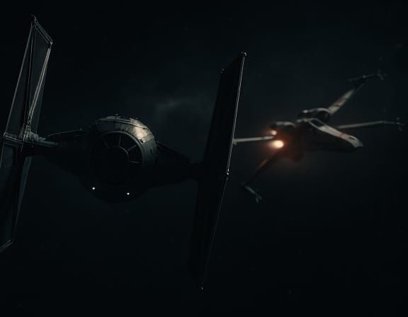 Futuristic Space Battle: X-Wing Chasing TIE Interceptor