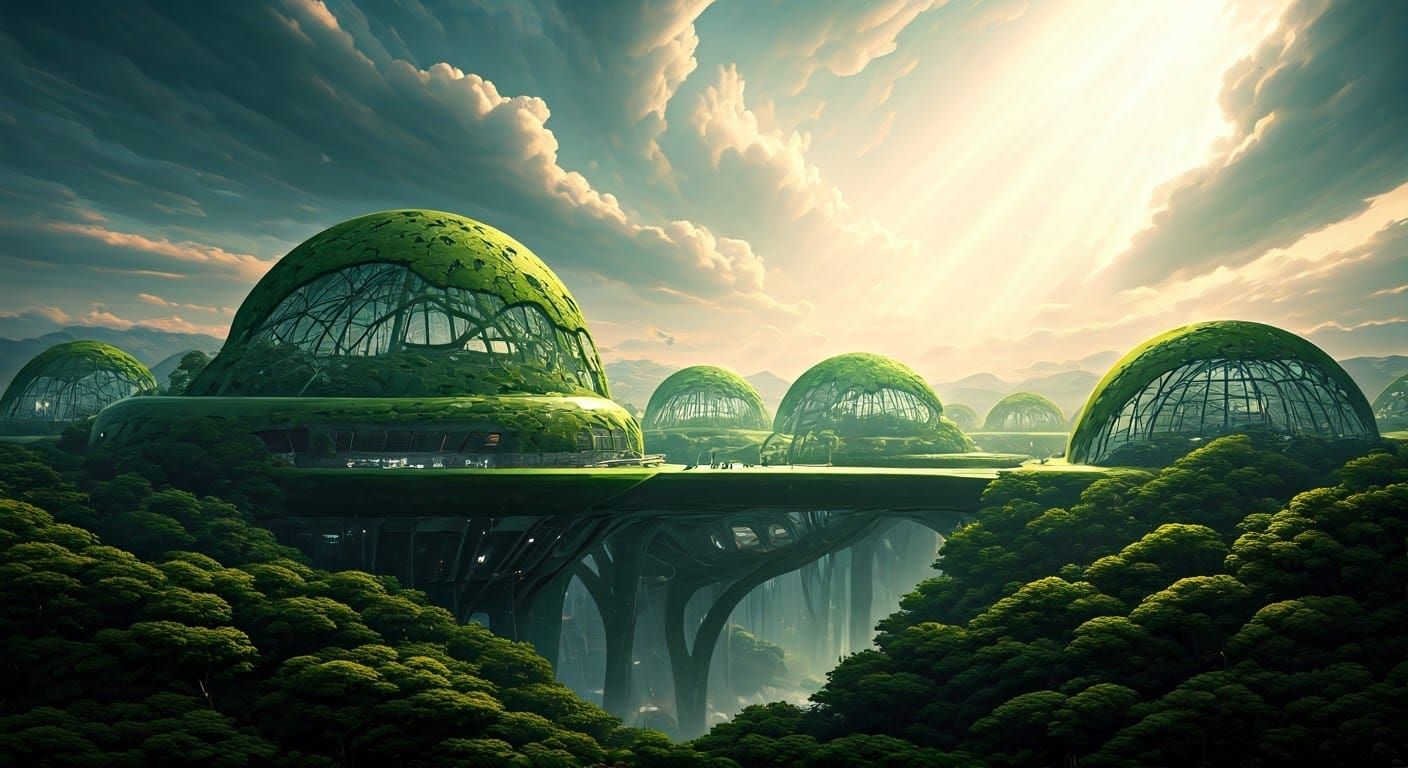 Eco-Friendly Futuristic Transportation Hub in Lush Ecosystem