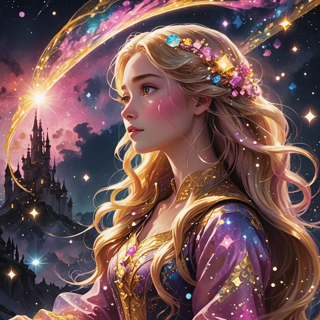 Rapunzel in Nebula Night: Digital Illustration