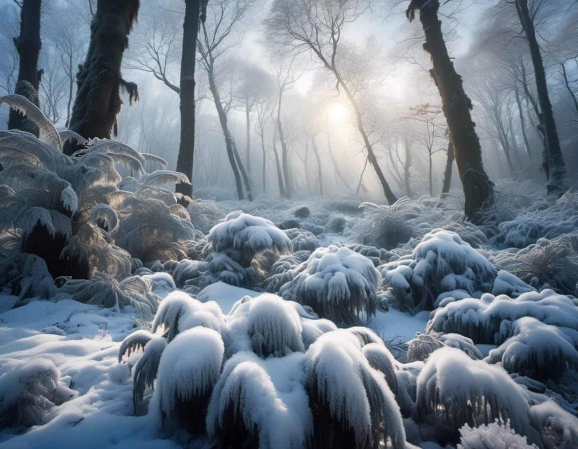 Hyperrealistic Winter Trees Through Frozen Ferns