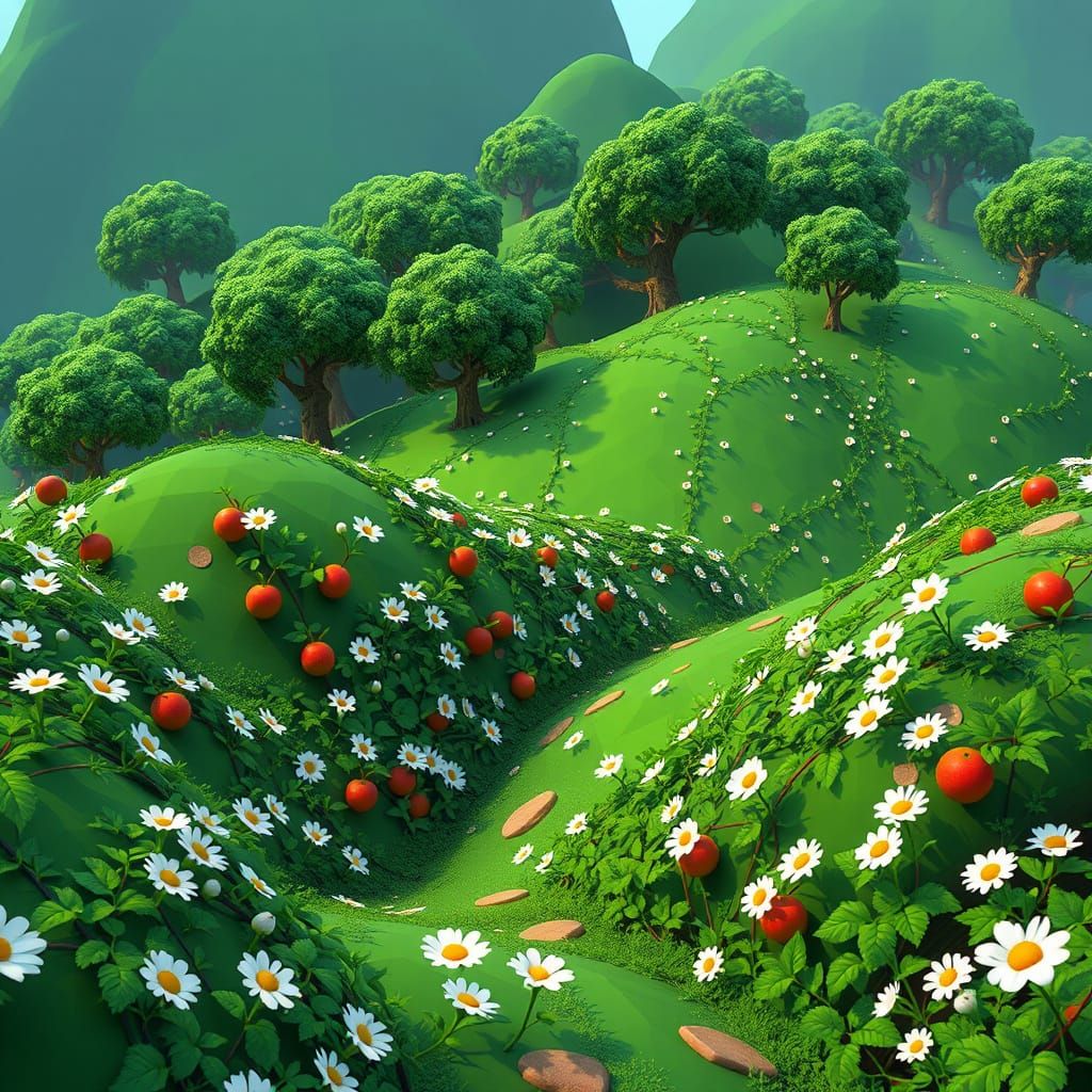 Low Poly Hills Landscape in PS1 Style