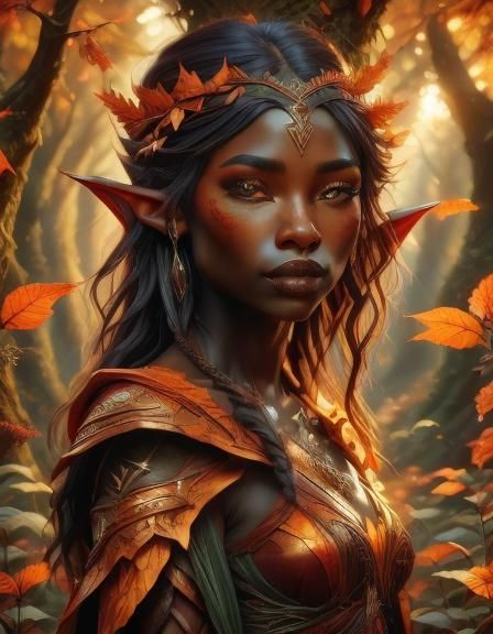 Beautiful Elf in Autumn Forest Digital Illustration