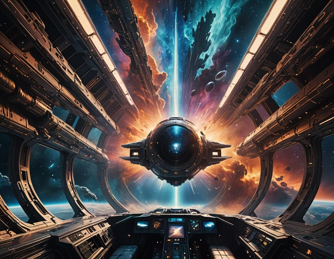 Spaceship Soaring Through Wormhole Nebula: Cinematic Matte P...