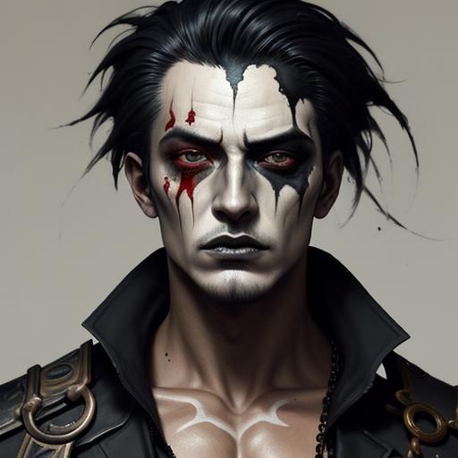 Gothic Portrait of a Muscular Man in Watercolor