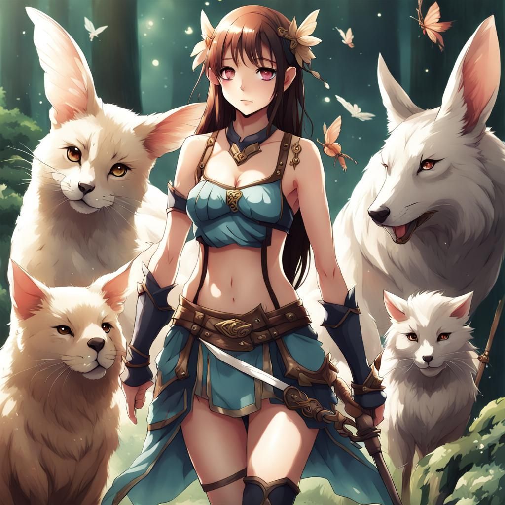 warrior girl with animals