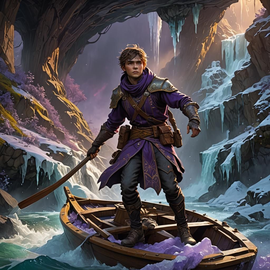 Boy's Icy Plunge: A Dark Fantasy Concept Art