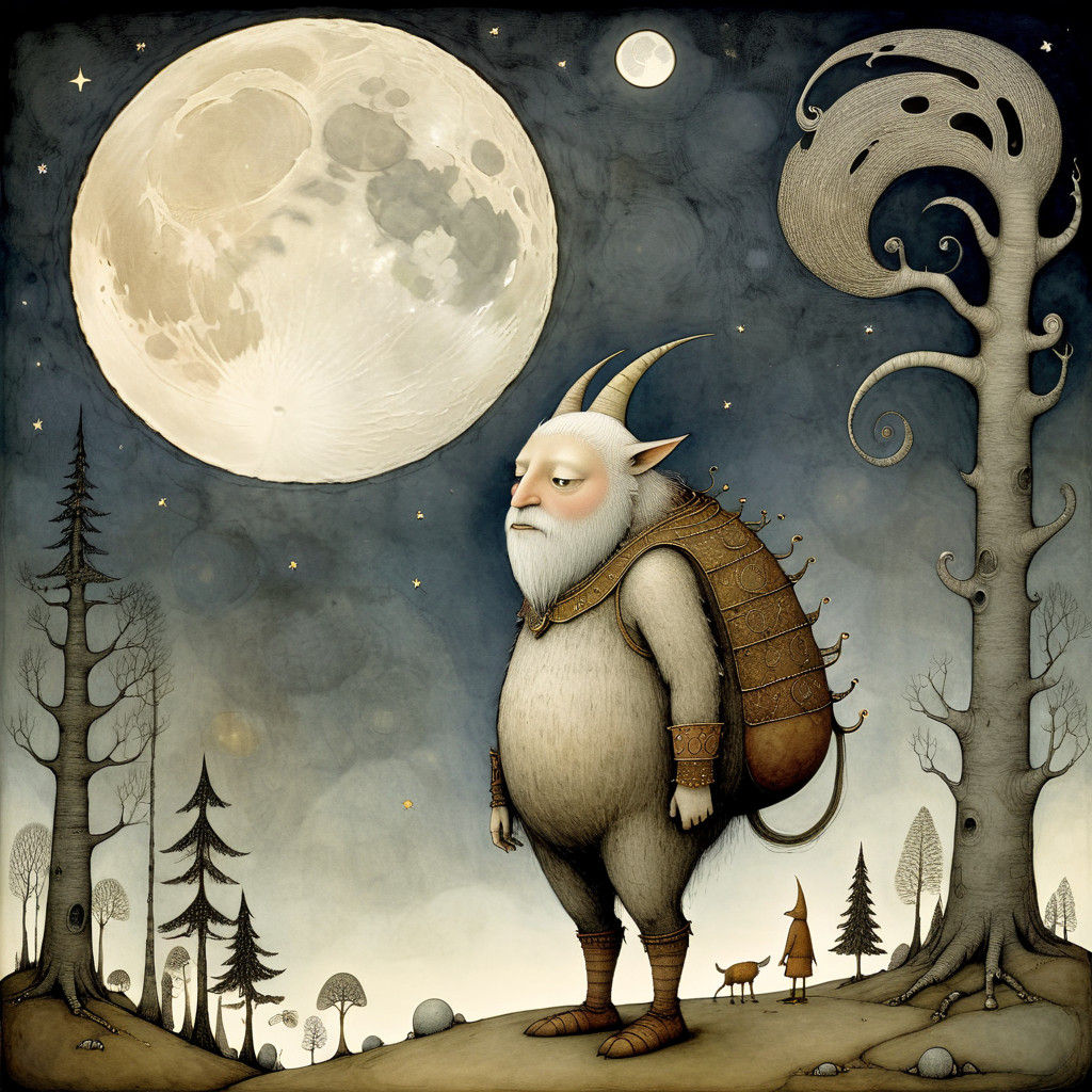 Fantastical Moon Character in Whimsical Illustration Style
