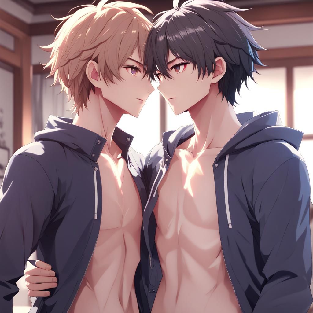 Anime Style Yaoi Couple in 3D Render
