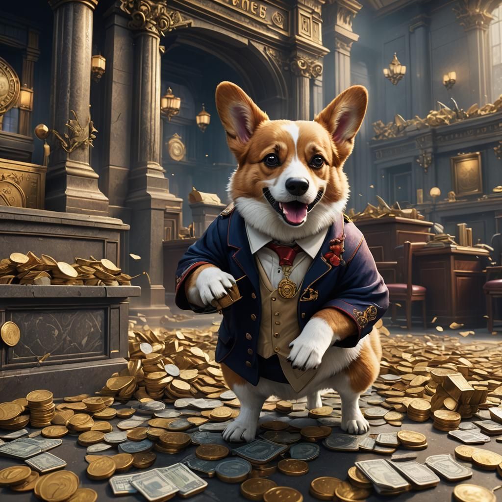 Corgi Bank Robbery: Detailed Fantasy Concept Art