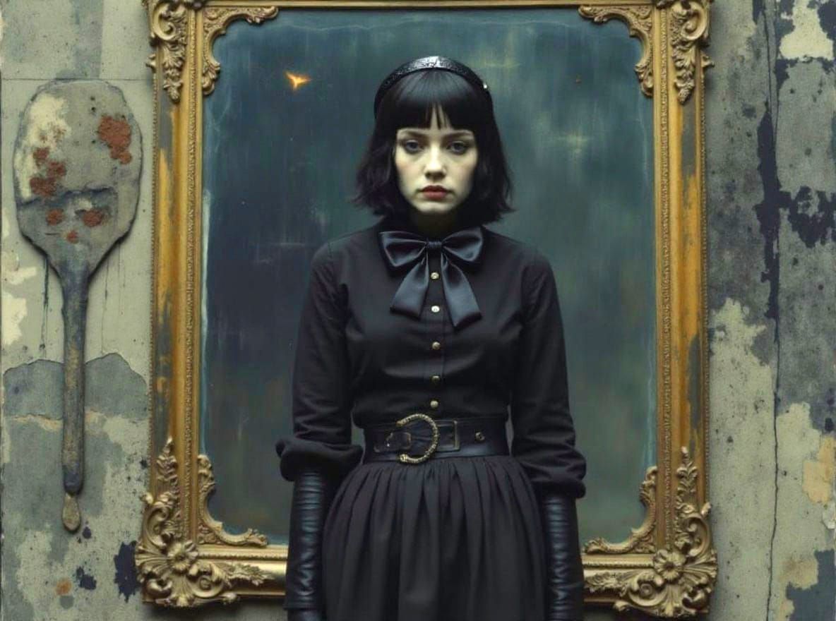 Goth Girl Portrait in Gilded Mirror Frame