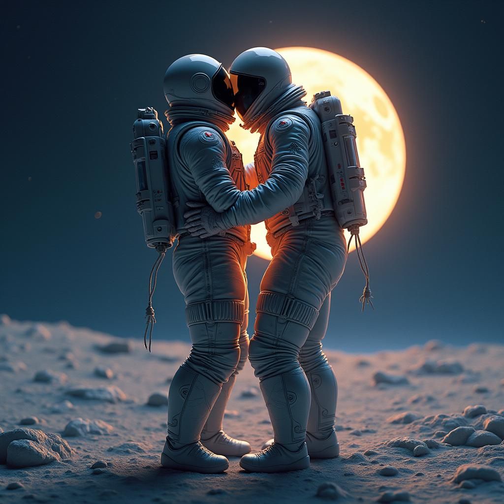 Messi and Ronaldo Kissing on the Moon: Concept Art