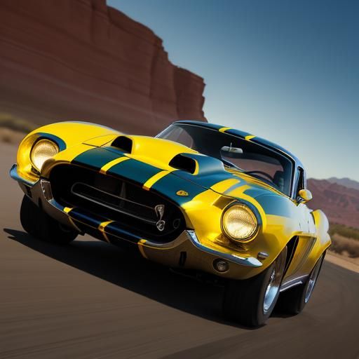 Shelby Daytona Races Down Desert Highway as Oil Painting