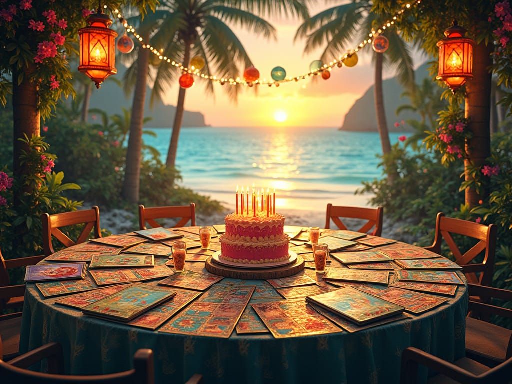 Vibrant Boardgame Table on Tropical Island