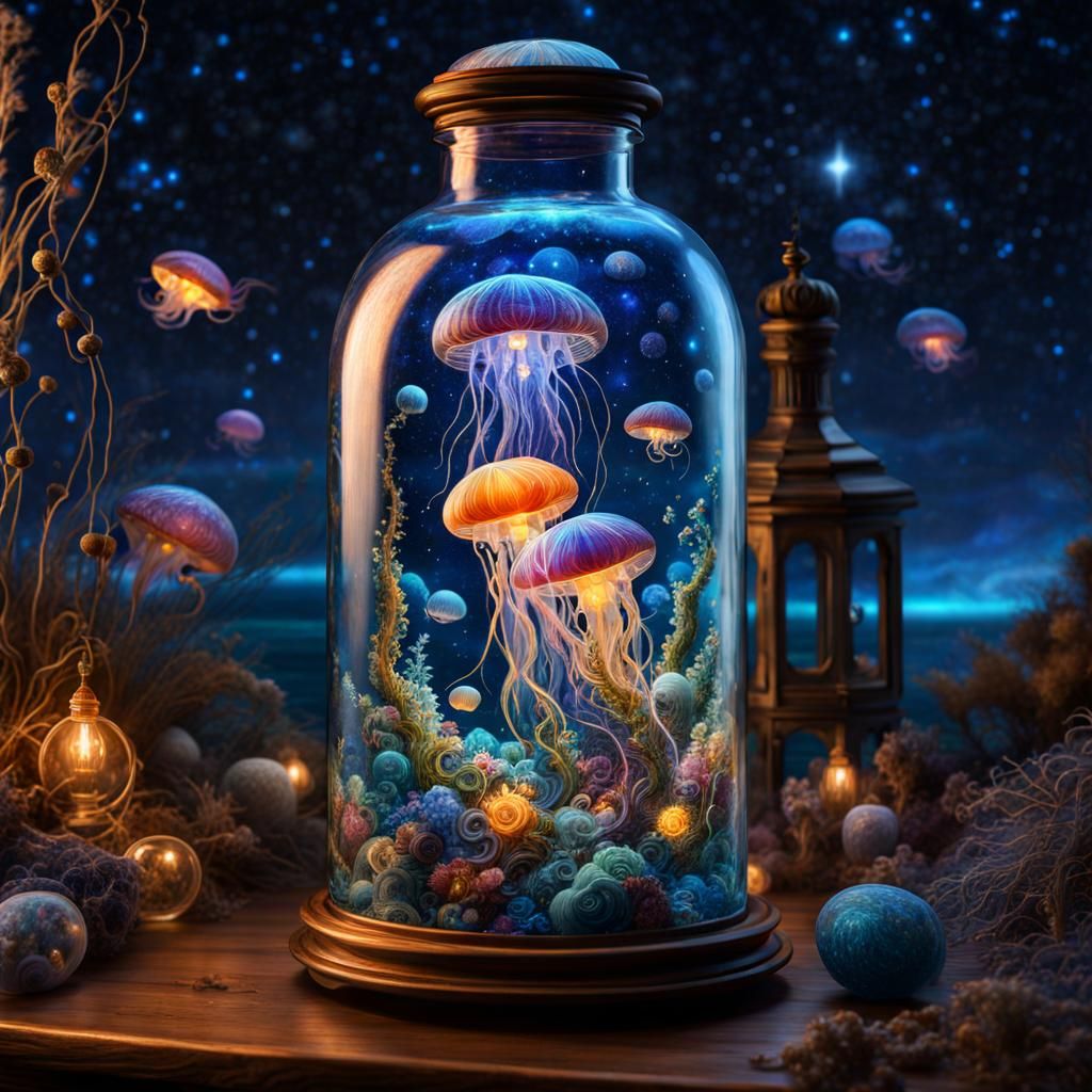 Enchanted Jellyfish in a Bottle: Starry Night