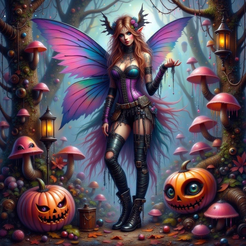 Fairy Punk in Autumnal Forest: Digital Art
