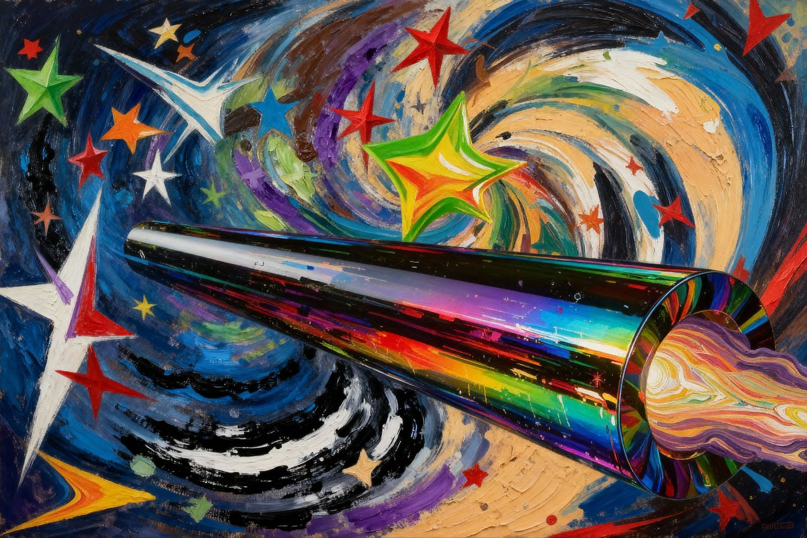 Sleek Rainbow Cylinder with Cosmic Vortex