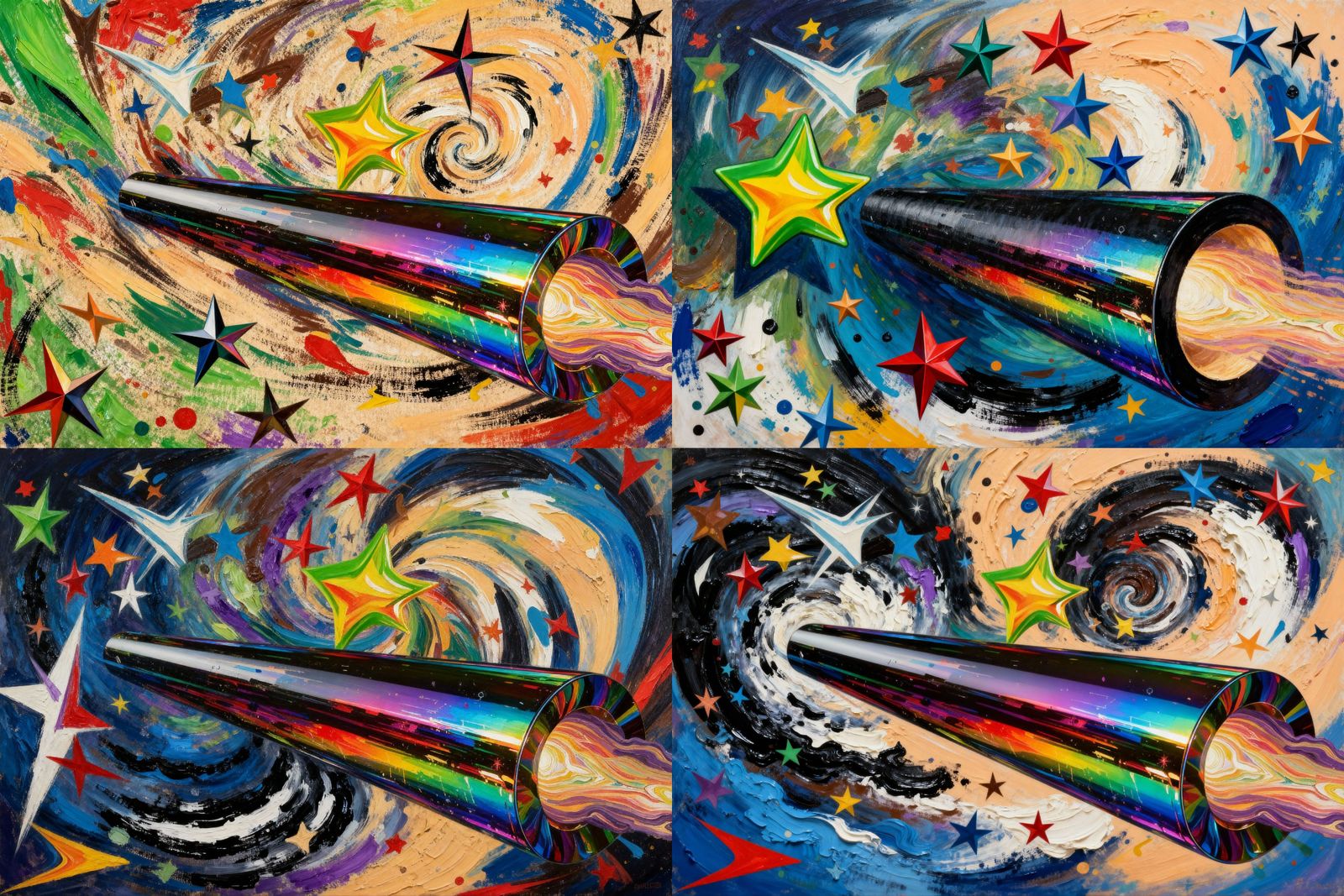 Rainbow Cylinder with Cosmic Vortex in Dreamy Fantasy Style