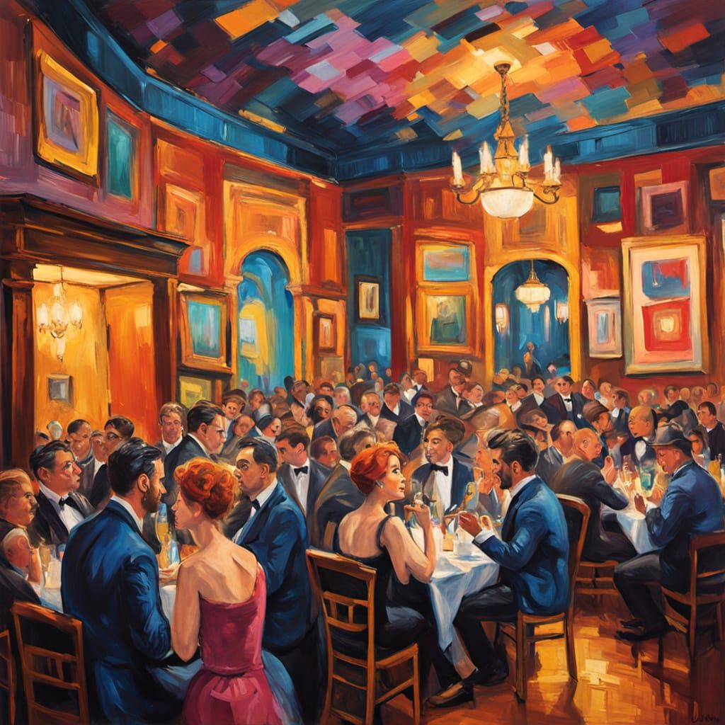 Cabaret Scene in Gouache Impressionist Style