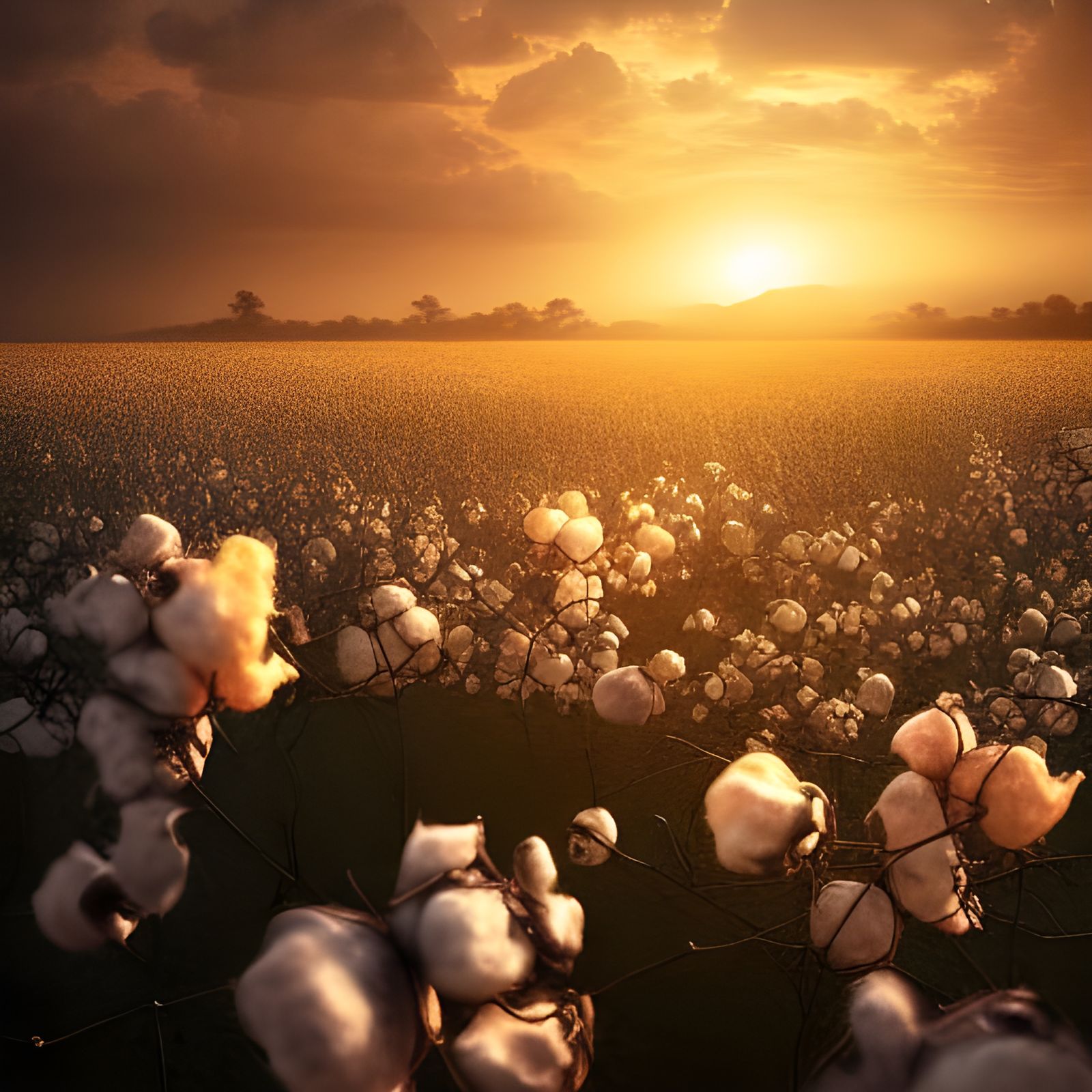 Lush Cotton Field at Sunset: Fantasy Art