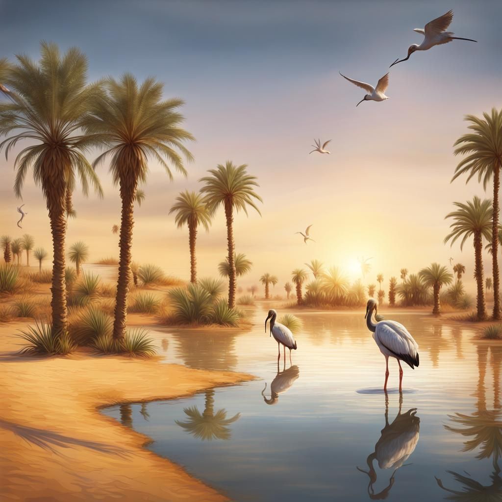 Desert Oasis Lake at Golden Hour