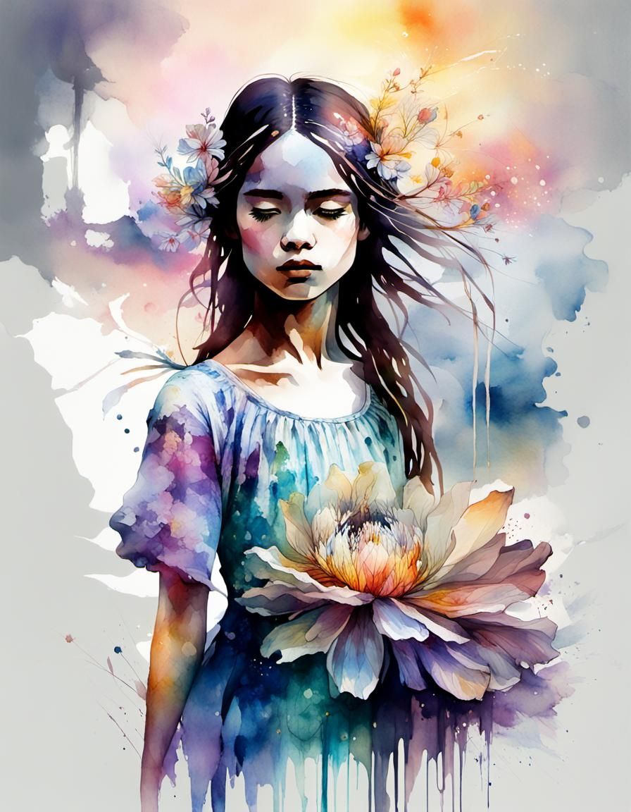 Ballerina in Summerscape Sunset: Digital Watercolor Art