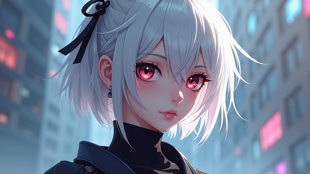 Androgynous Anime Character with Platinum Hair in 8k