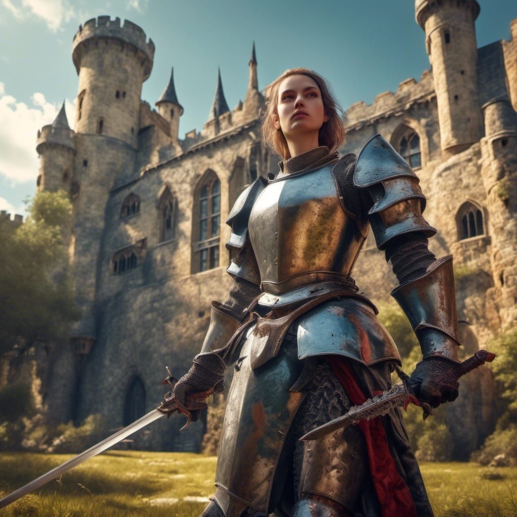 Armored Female Knight Standing Proud in Fantasycore Style