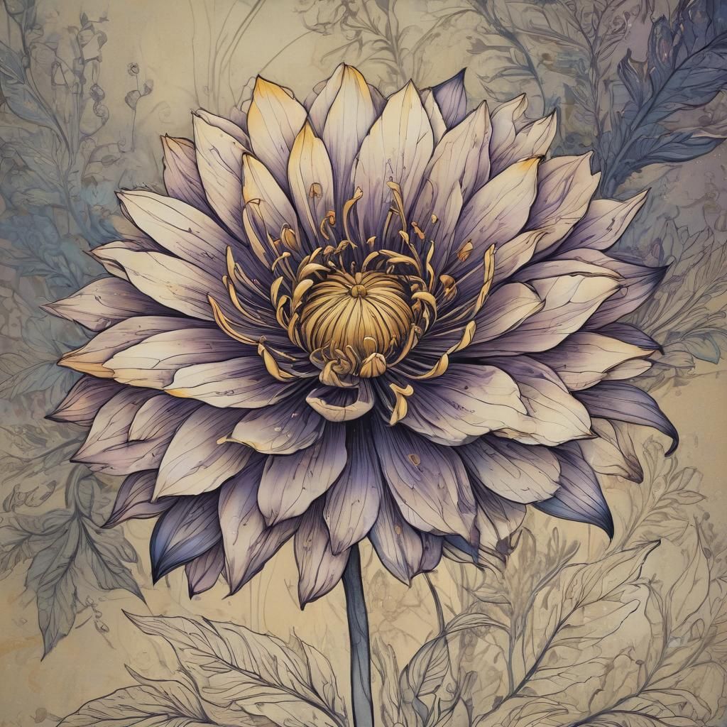 Intricate Ink Flower in Art Nouveau Style