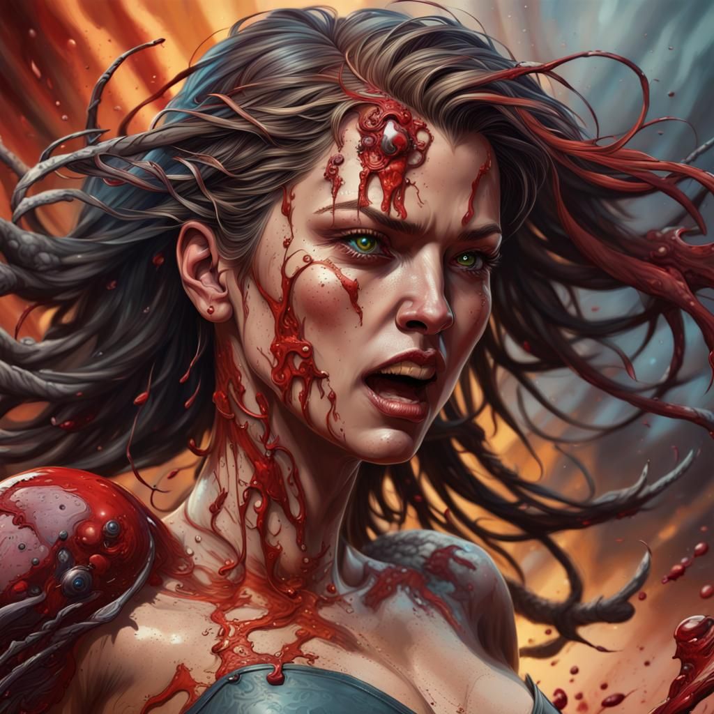 Dramatic Portrait of Lady Bloodstorm in Splash Art Style