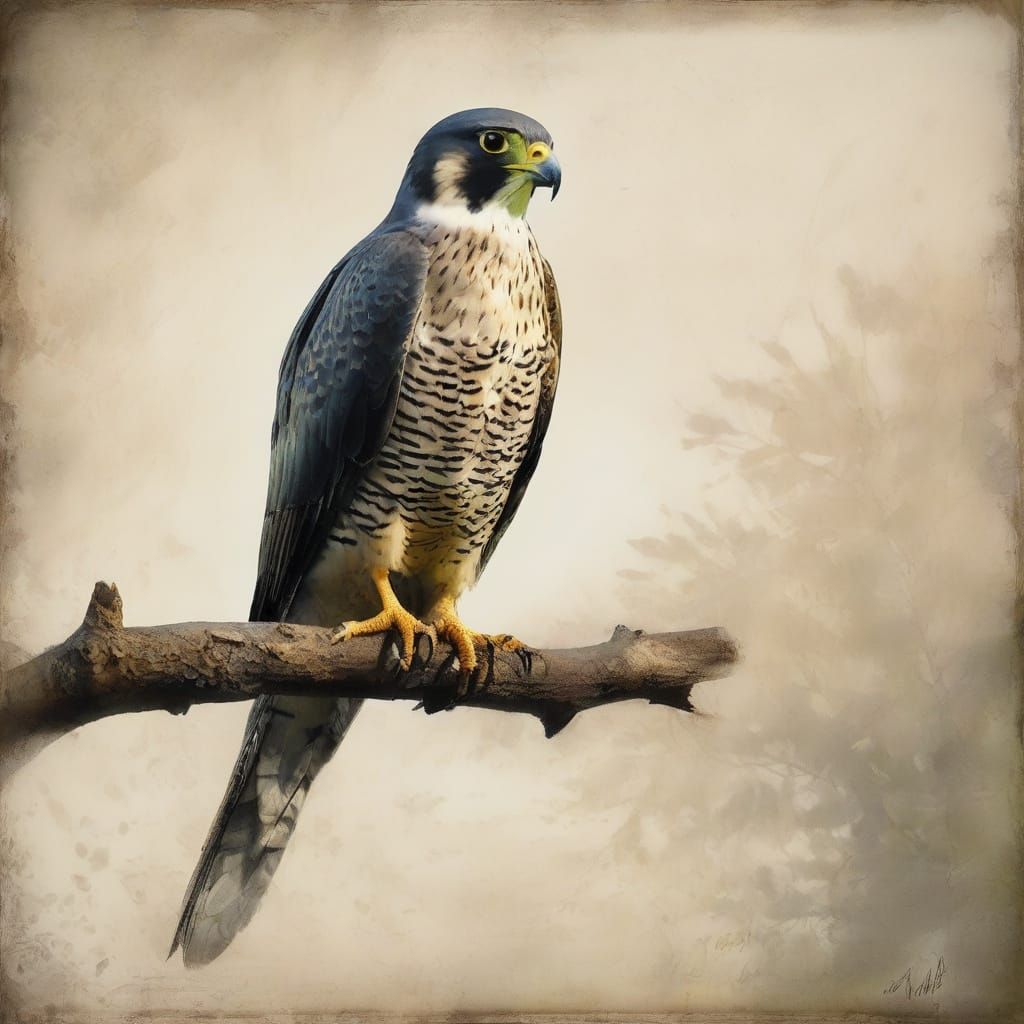 Elegant Peregrine Falcon Portrait in Chiaroscuro Style