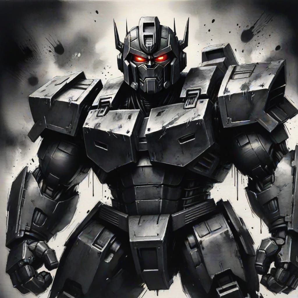 Ironhide in Sumi-e Style with Charcoal Textures