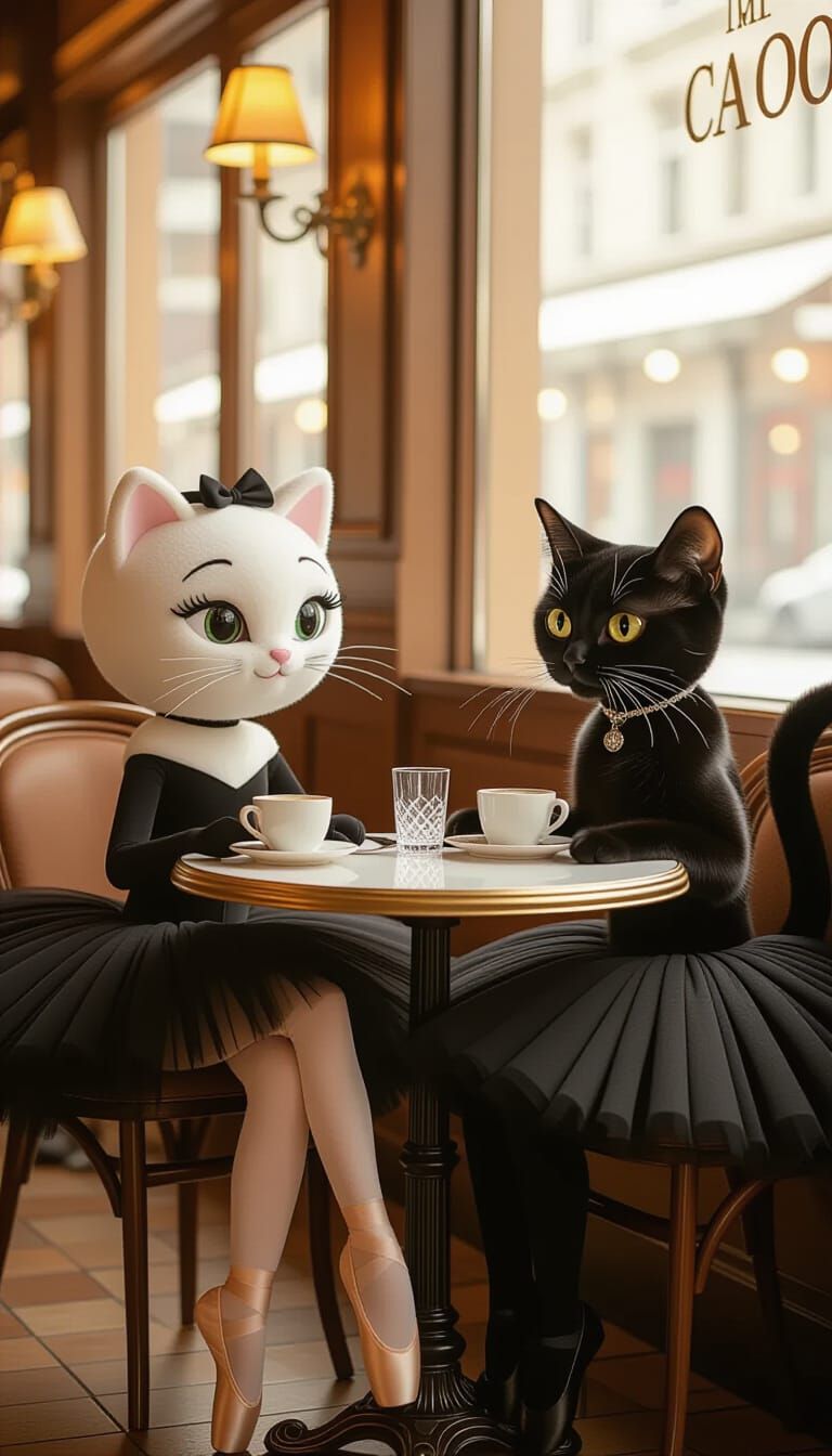 Ballerina Cappuccino and Cat Ballerina in Restaurant
