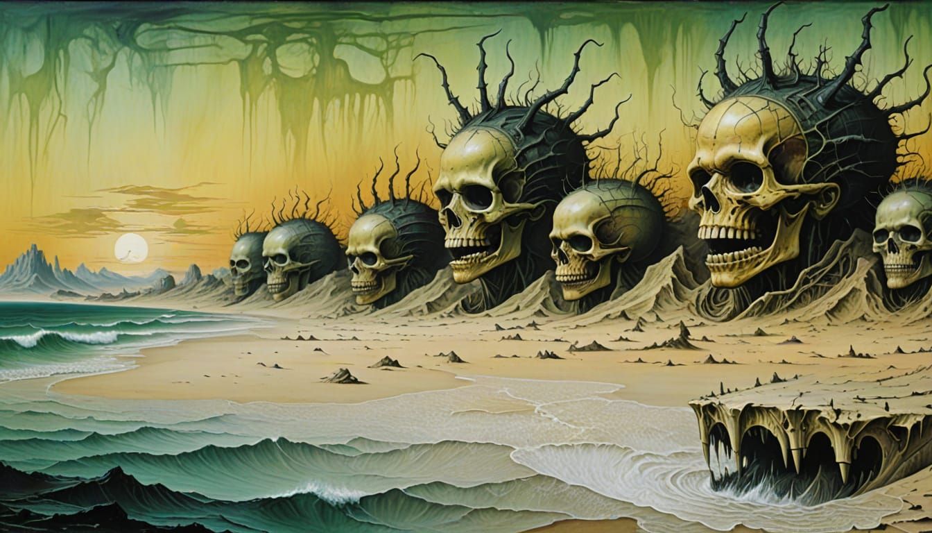 Biomechanical Demon Face in a Surreal Style