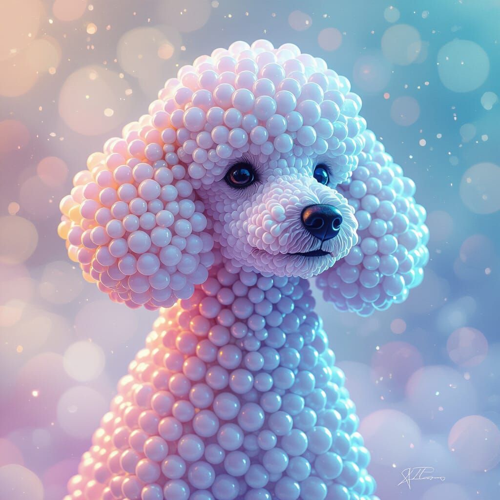 Illuminated Marble Poodle in Ethereal Fantasy Style
