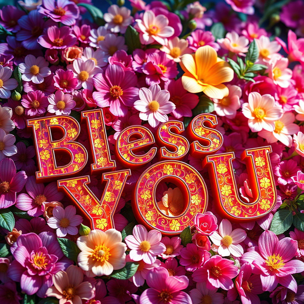 Stylized 3D Letters Amidst Colorful Flowers