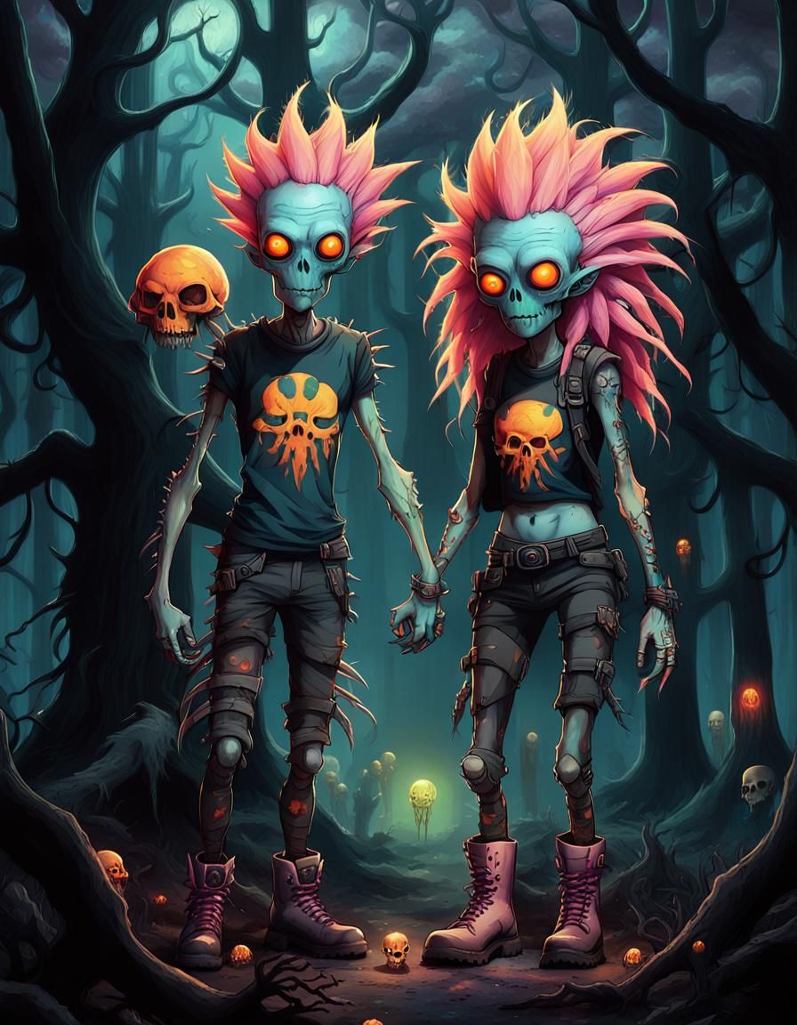 Alien Duo Embodies Dark Fantasy in Haunted Landscape with He...