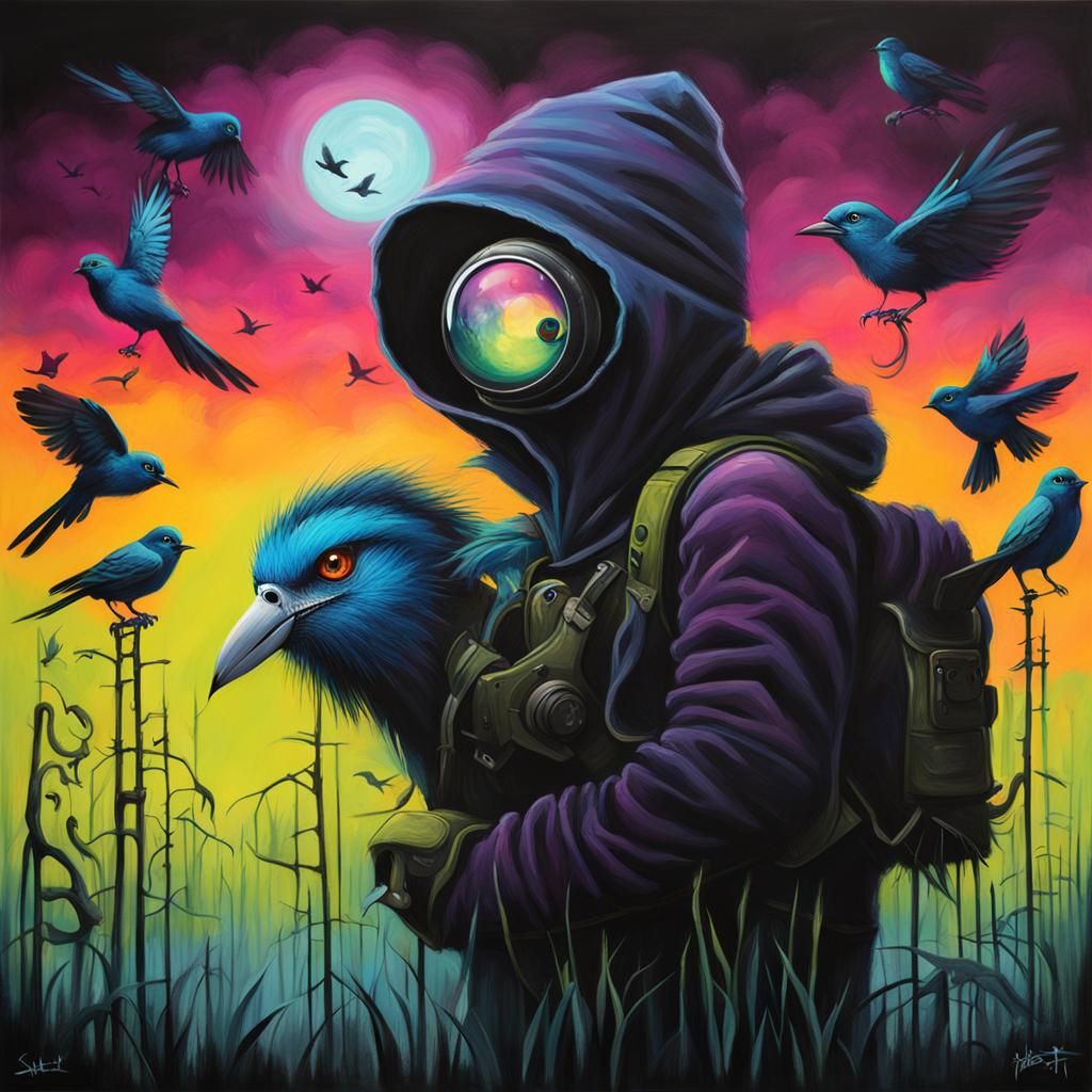 Birdwatcher in Vibrant Digital Art Style