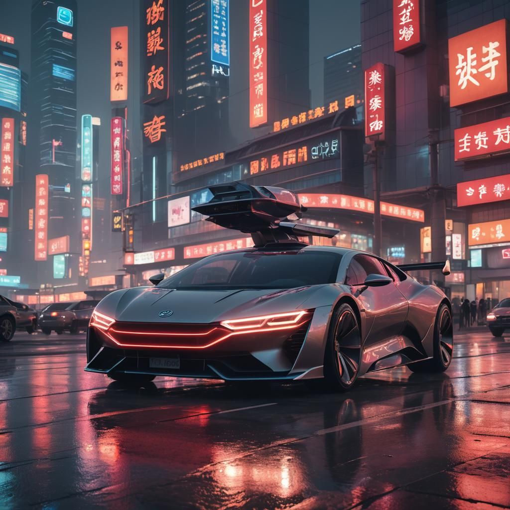 Futuristic Vehicle in Beijing: Neon Glow Concept Art